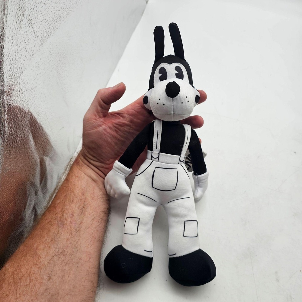 Bendy Boris Wolf Plush Stuffed Toy Small Black White Overalls Cute Washable